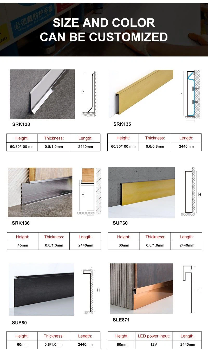durable stainless skirting light for wall
